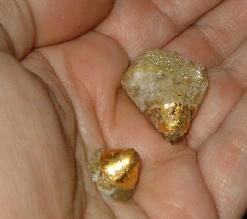 smelted together gold assay prills using Tango Assay Flux pre-mix